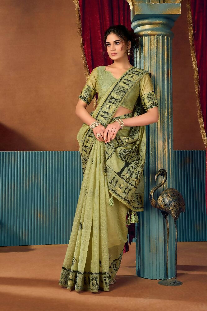 Jyoti Fashion Women's Green Modal Zari Woven Saree with Blouse - Dista
