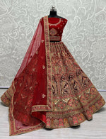 Thumbnail for Jyoti Fashion Women's Red Velvet Multi Thread Embroidered with Zircon Diamond Wedding Lehenga Choli - Distacart