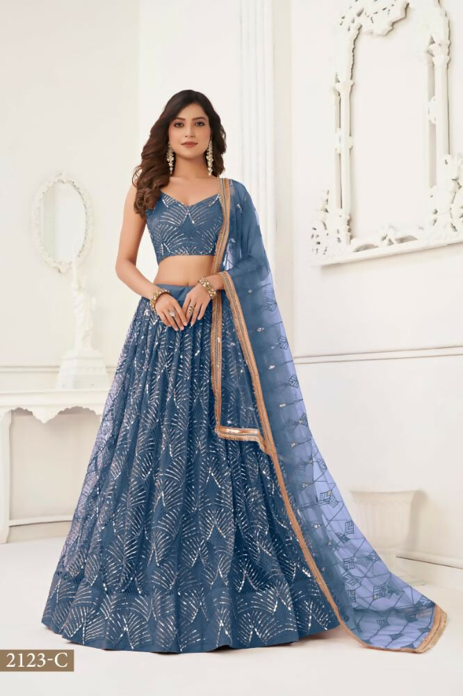 Aastha Fashion More Peach Butterfly Net Tone To Tone Thread Work, Sequence Work And Original Mirror Work Embroidery Wedding Wear Lehenga Choli - Distacart