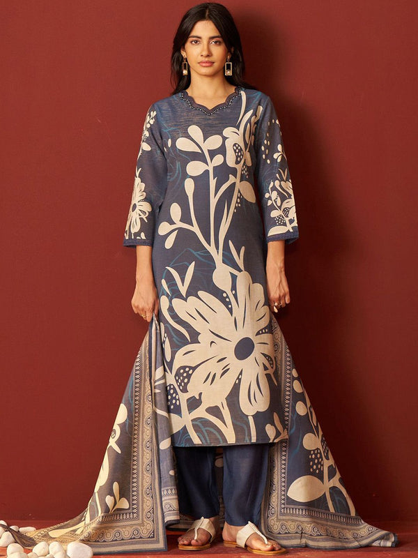 Indo Era Women Floral Printed Beads and Stones Kurta with Trousers & Dupatta Kurta Sets