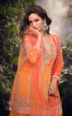 Thumbnail for Anaita Orange Chinon Stitched Suit with Embroidery & Sequence Work - Distacart
