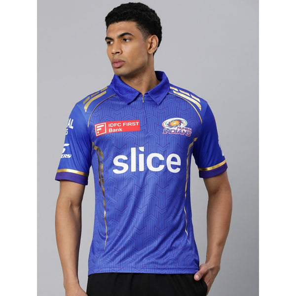 playR Men Printed Polo Collar Dri-FIT MI Official Match Jersey T-shirt IPL, T20 - Distacart