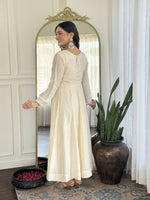 Thumbnail for The52 CreamWomen's Gorgeous Embroidered Vichitra Silk Fabric Flared Kurta Pant with Dupatta Set - Distacart
