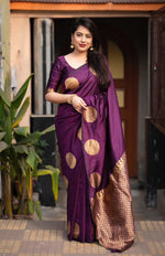 Thumbnail for Purple Silk Woven Saree with Unstitched Blouse - Hiral Fashion - Distacart