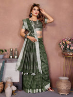 Thumbnail for Aastha Fashion Mehndi Linen Weaving Saree - Distacart