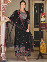 Thumbnail for Kalini Floral Embroidered Thread Work Anarkali Kurta With Palazzos & Dupatta - Distacart