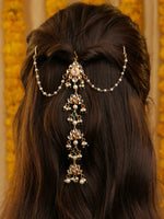 Thumbnail for Ruby Raang Kundan And Pearl Hair Accessory - Distacart