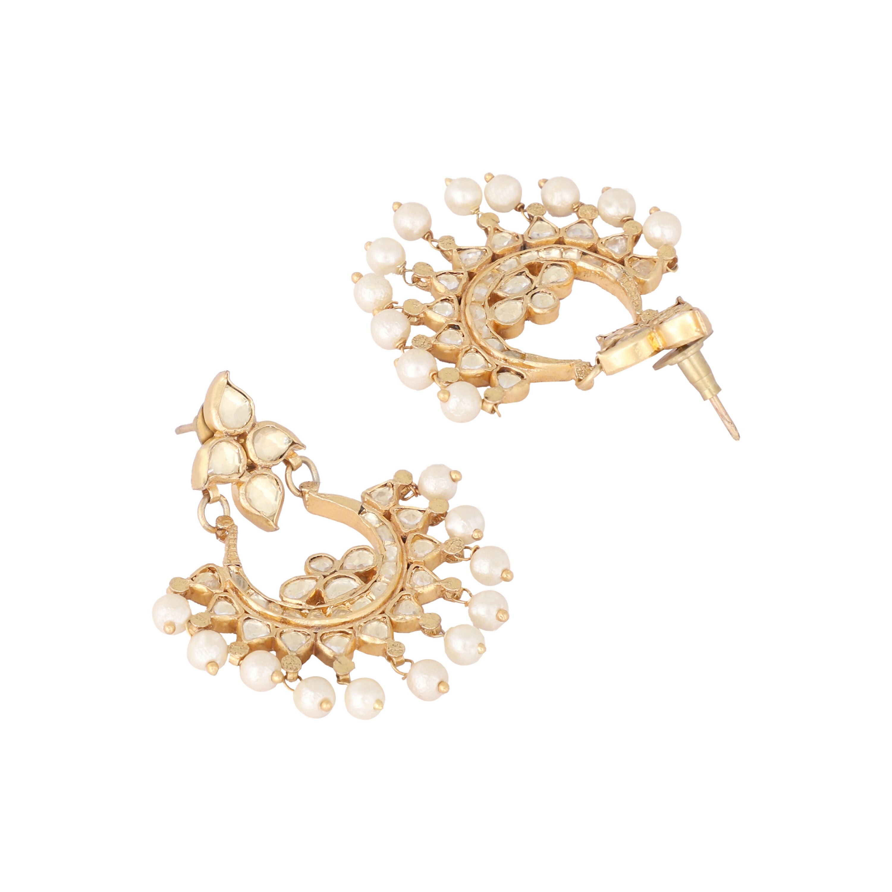 Nuyug 18k Gold-Plated American Diamonds Studded Contemporary Shaped Dangler Earrings