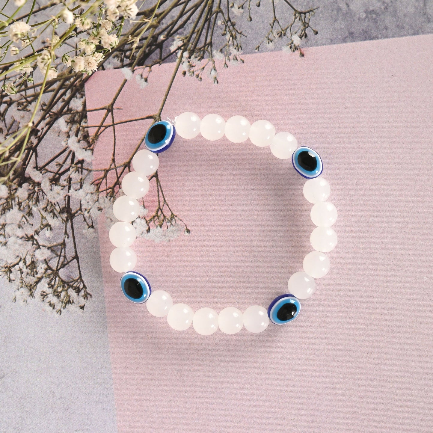 NVR Men & Women White Marbel Crystal Elasticated Bracelet - Distacart