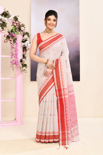 Piyari Fashion Women's Beige Embellished Cotton Saree - Dista