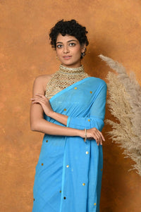 Thumbnail for Very Much Indian Pure Mul Cotton Handloom Saree - Sky Blue - Distacart