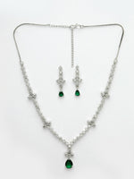 Thumbnail for NVR Women's Silver-Plated Green American Diamond Studded Jewellery Set - Distacart