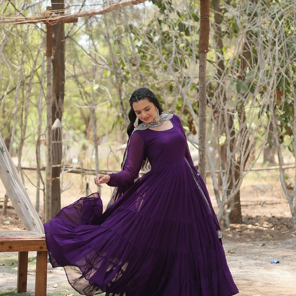 Joban Fashion Purple Georgette Sequence Embroidery Work Kurta Set - Distacart