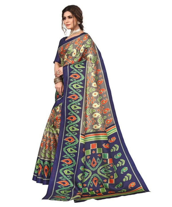 Vamika Navy Blue Printed Art Silk Saree - Distacart