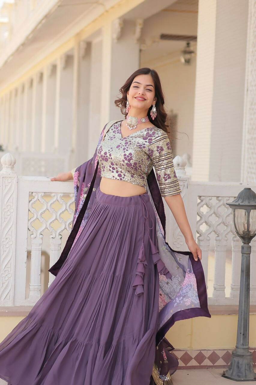 Preksha Creation Faux Georgette With Sequins Embroidered Work Women Lehenga Choli - Lavender - Distacart