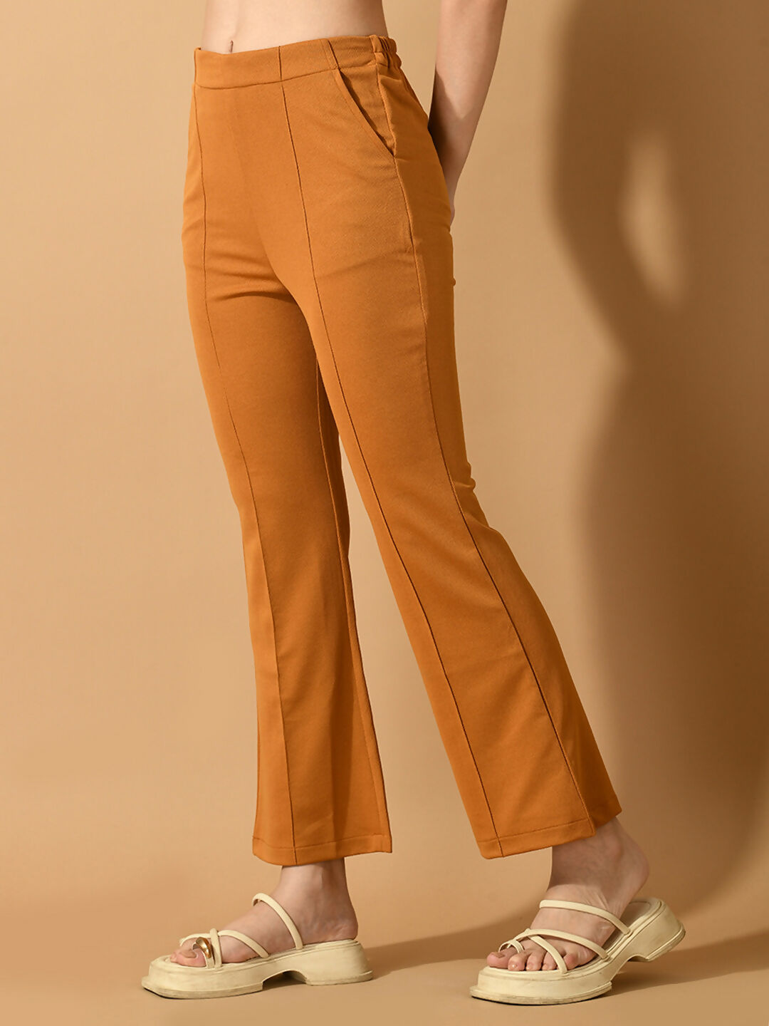 Myshka Women's Mustard Flared Party Trouser - Distacart