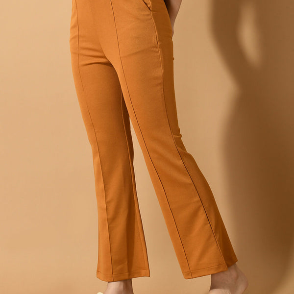Myshka Women's Mustard Flared Party Trouser - Distacart