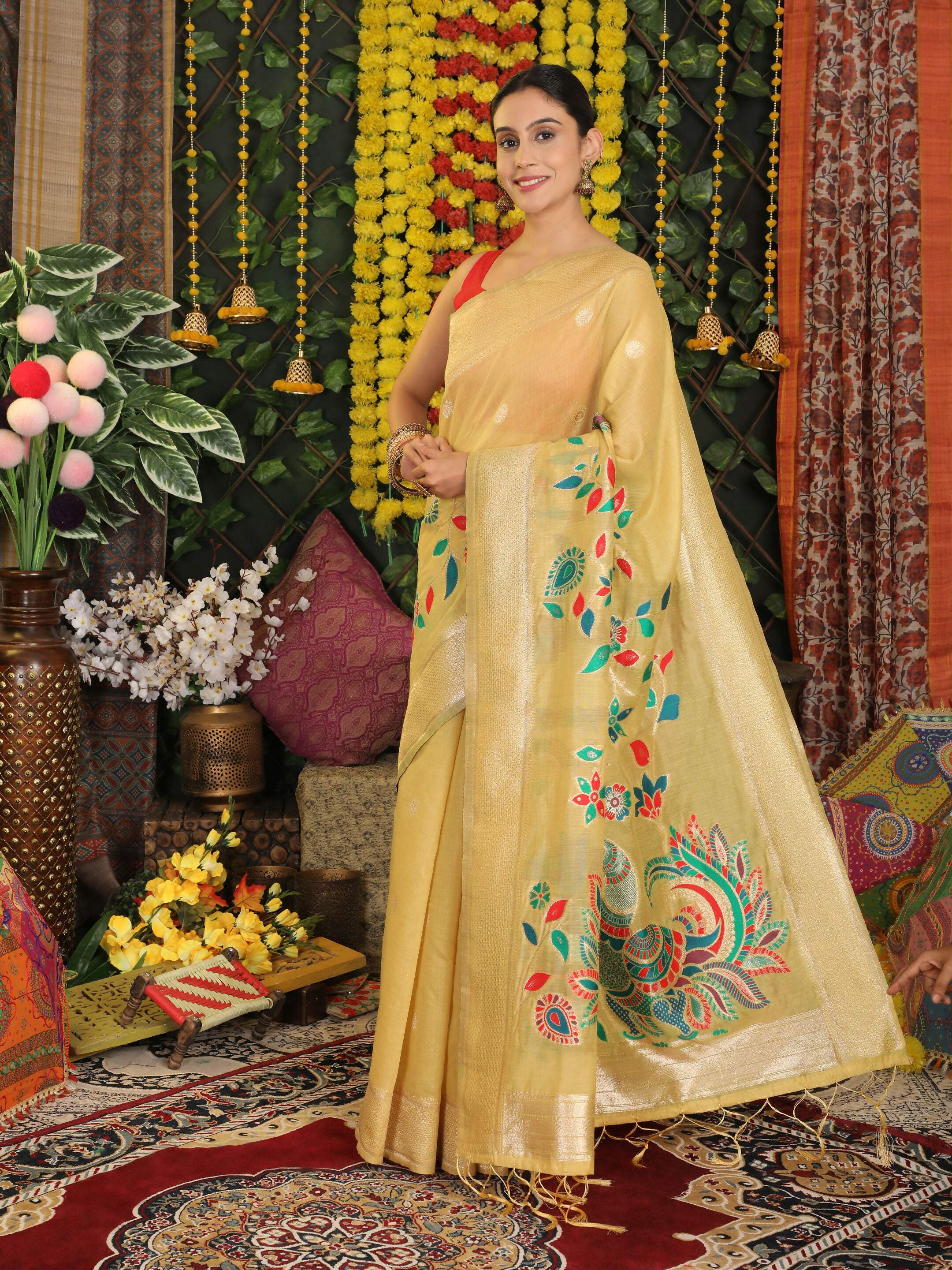 Astita Linen Cotton Yellow Saree