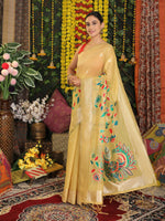 Thumbnail for Astita Linen Cotton Yellow Saree