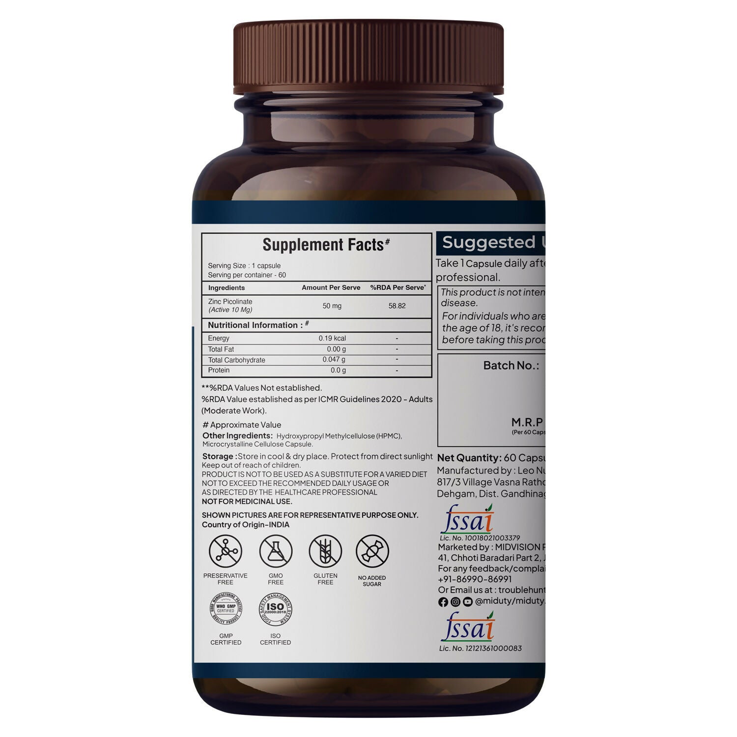 Miduty by Palak Notes Zinc Picolinate Capsules