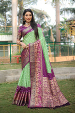 Thumbnail for Anaita Light Green Woven Design Pure Bandhej Kanjivaram Soft Silk Saree - Distacart