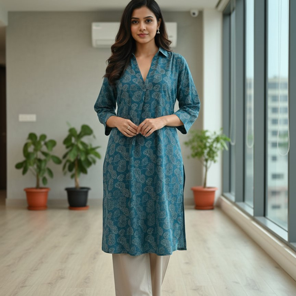 BulBul Lily Teal Printed Rayon Kurta Set