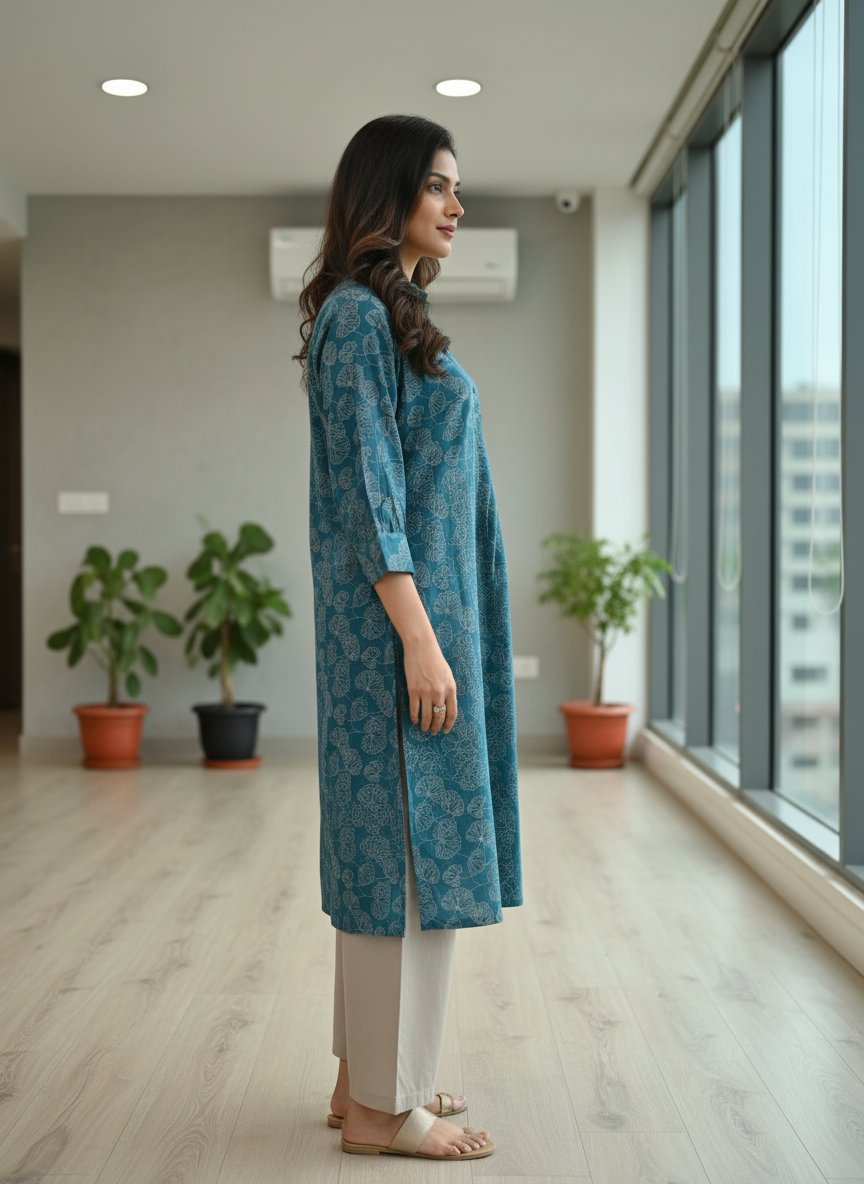 BulBul Lily Teal Printed Rayon Kurta Set