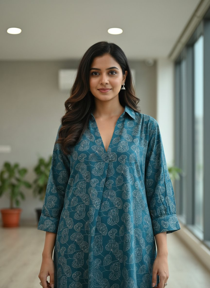 BulBul Lily Teal Printed Rayon Kurta Set