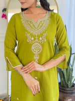 Thumbnail for The52 Women's Viscose Embroidery work Straight Kurta with Pant and Dupatta Set