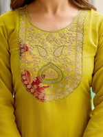 Thumbnail for The52 Women Embroidered Rayon Fabric Straight Kurta, Pant and Dupatta Set