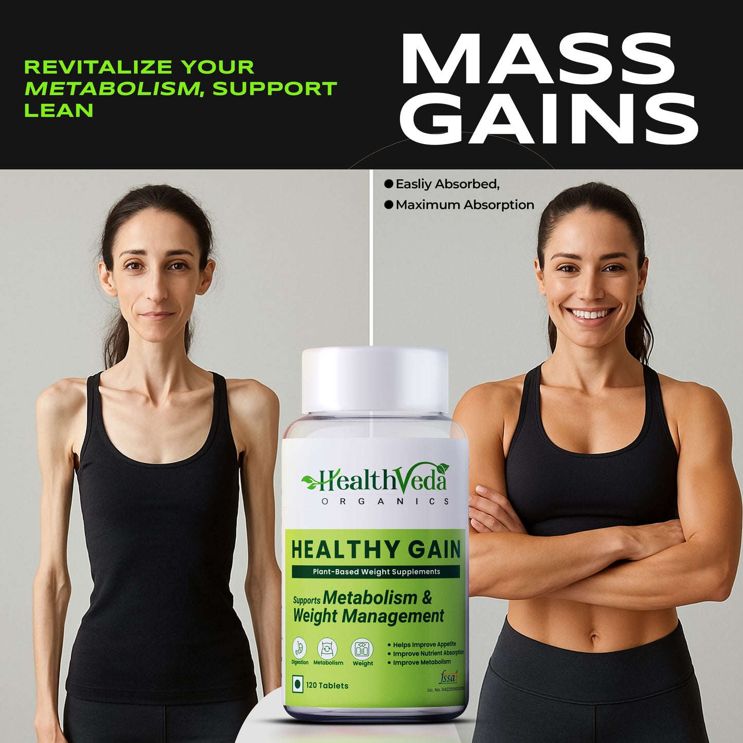 Health Veda Organics Healthy Gain Tablets - Distacart