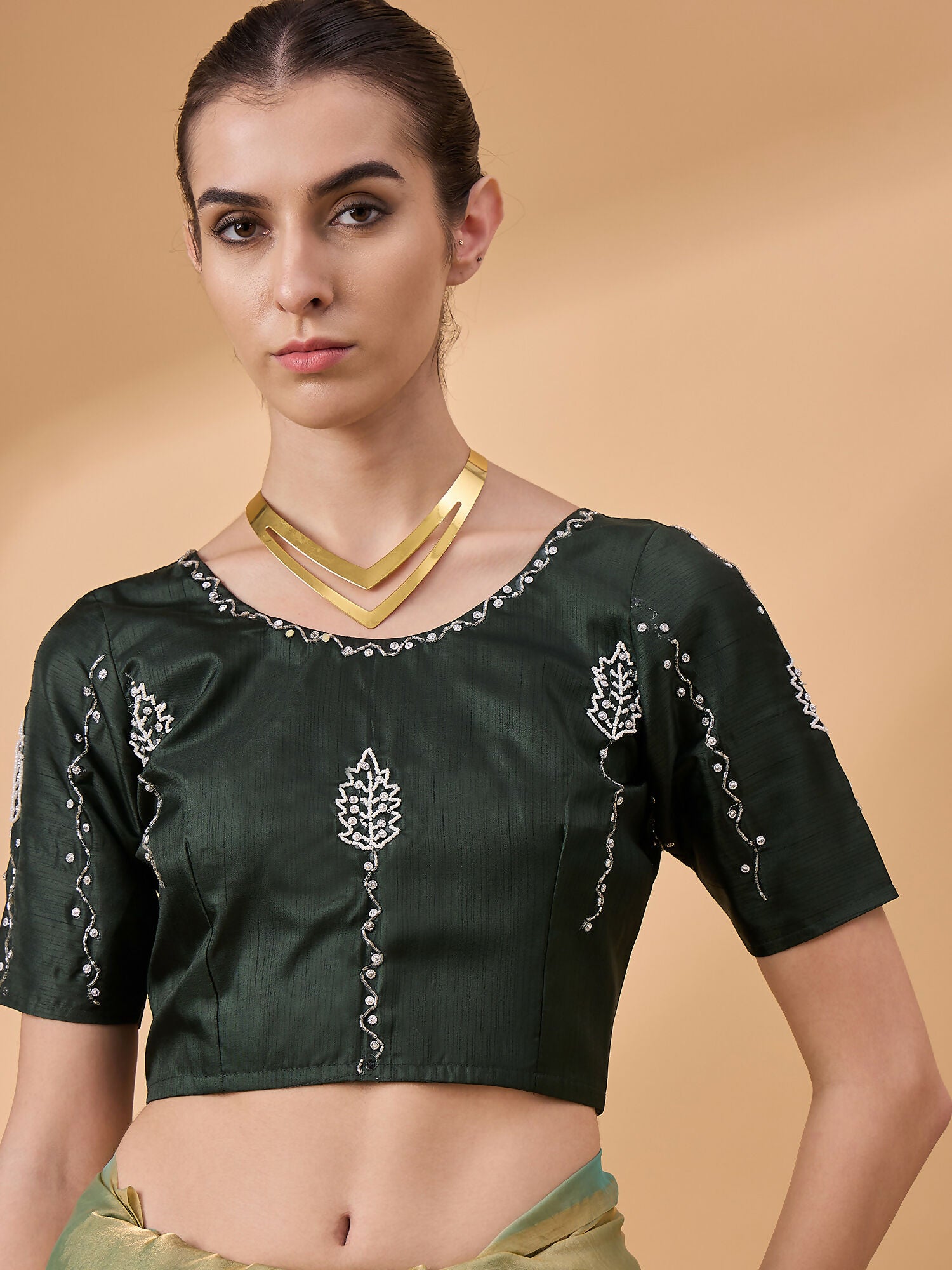 Green Muslin Embroidered Saree with Unstitched Blouse Piece - Satya - Distacart