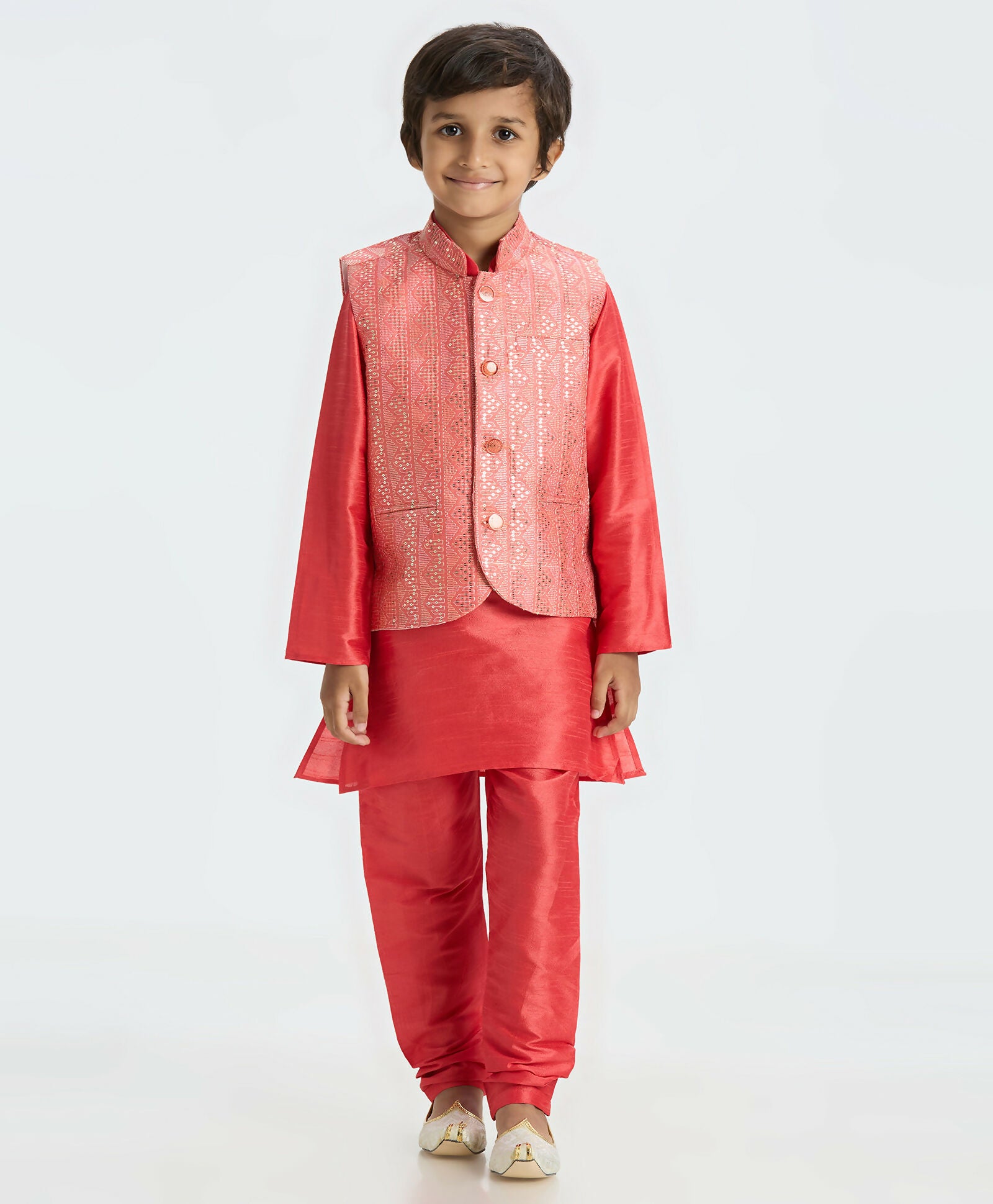 Joban Fashion Kids Island Sequence work Nehru Jacket Full Sleeves Kurta, Pajama Set - Tomato Red - Distacart