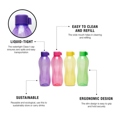 Tupperware Aquasafe Plastic Bottle - Pink, Green, Yellow, Purple - Dista