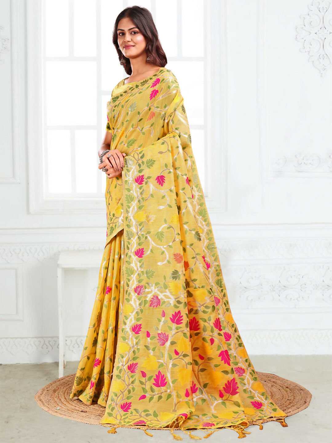 Astita Linen Cotton Yellow Saree