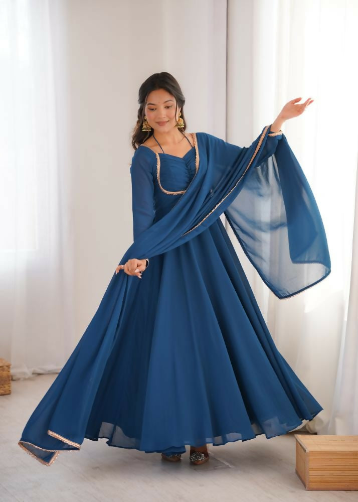 Lehenga Mart Designer Anarkali Suit With Kurta, Dupatta For Women-Teal Blue - Distacart
