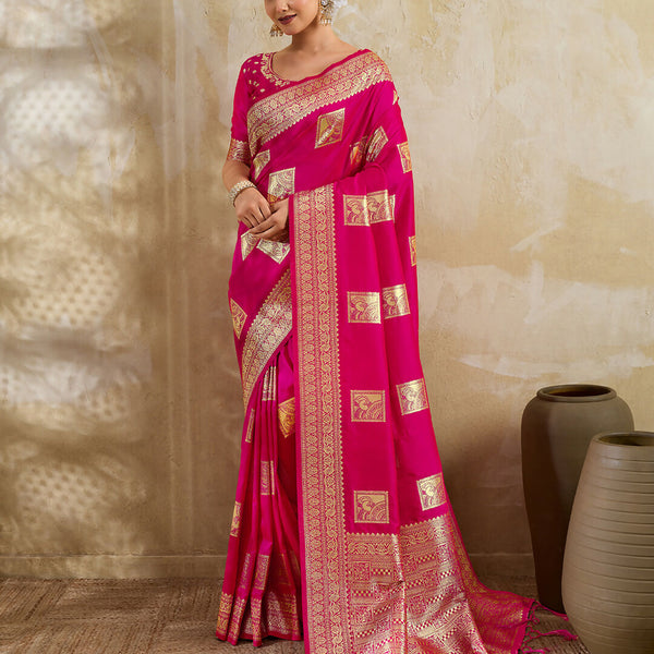 Shree Shyam Fashion Magenta Silk Blend Saree - Distacart