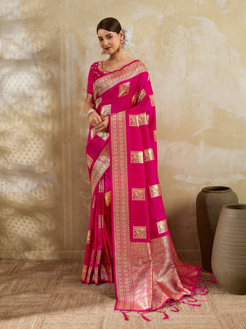 Shree Shyam Fashion Magenta Silk Blend Saree - Distacart