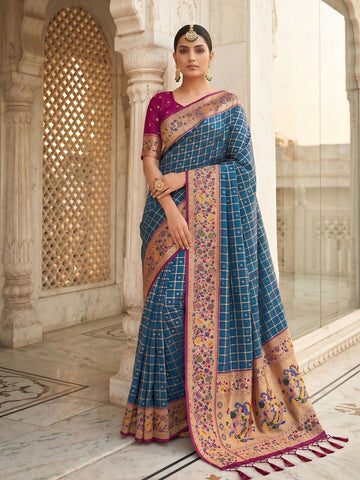 Shree Shyam Fashion Blue Banarasi Silk Blend Saree - Dista