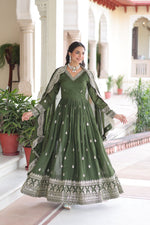 Thumbnail for Lehenga Mart Premium Readymade Gown With Dupatta Set For Women-Mehendi Green - Distacart