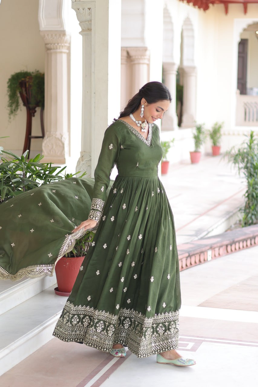 Buy Lehenga Mart Premium Readymade Gown With Dupatta Set For Women-Mehendi Green Online at Low Prices - Indian Store Buy Lehenga Mart Premium Readymade Gown With Dupatta Set For Women-Mehendi Green Online at Low Prices - Indian Store