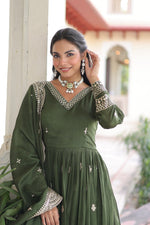 Thumbnail for Lehenga Mart Premium Readymade Gown With Dupatta Set For Women-Mehendi Green - Distacart