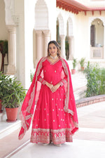 Thumbnail for Lehenga Mart Premium Readymade Gown With Dupatta Set For Women-Rani Pink - Distacart