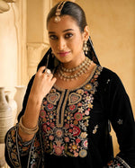 Thumbnail for Anaita Black Embroidered Velvet Stitched Plazo Suit