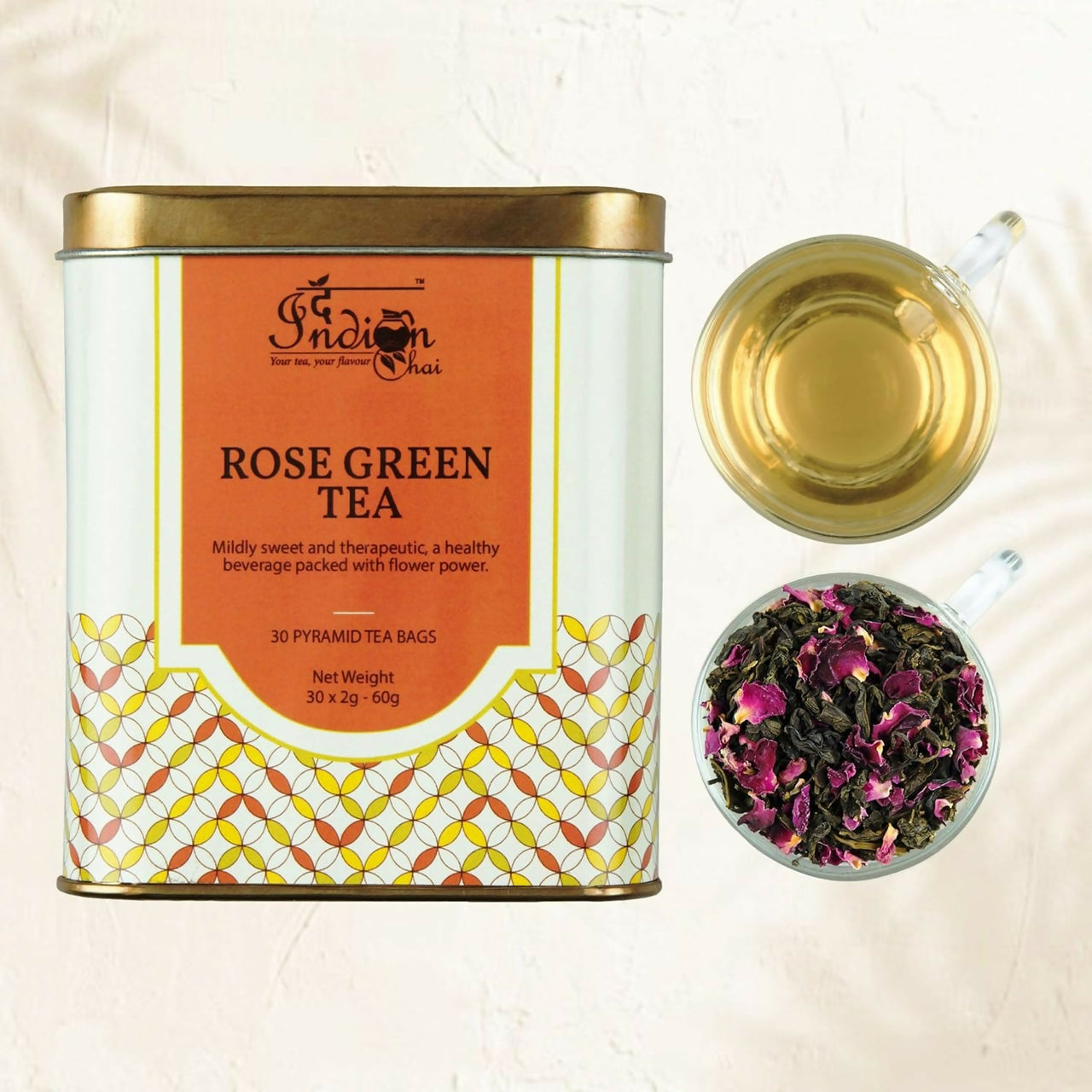 The Indian Chai - Rose Green Tea 30 Pyramid Tea Bags - Distacart