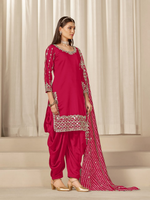 Thumbnail for Anaita Red Roman Silk Stitched Suit with Embroidery & Real Mirror Work - Distacart