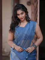 Thumbnail for Prime Volt Women's Blue Digital Print Soft Linen Saree With Blouse - Distacart