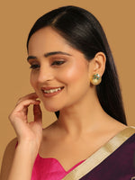 Thumbnail for Nuyug 22K Gold-Plated Faux Emerald Stones Studded Circular Floral Shaped Motif Studs