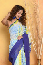 Thumbnail for Very Much Indian Tie & Dye Handloom Mul Cotton Saree - Blue Green - Distacart