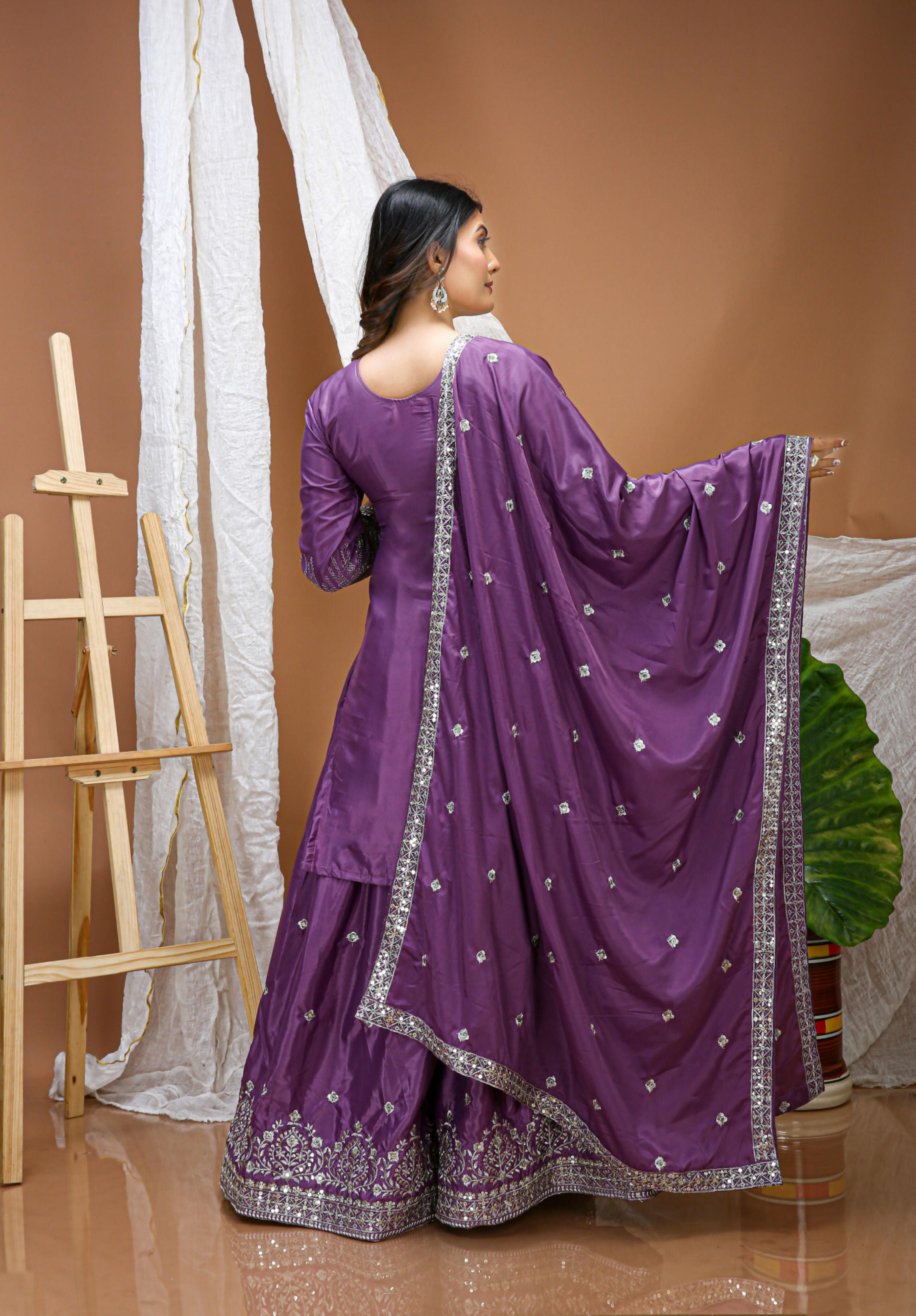 Lehenga Mart Designer Sharara Suit With Kurta, Sharara, Dupatta For Women-Lavender Violet - Distacart